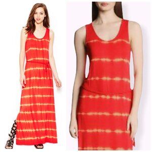 Kensie Red Orange Tie-Dye Maxi Dress Beach Cover-Up Side Slit Women's Size L